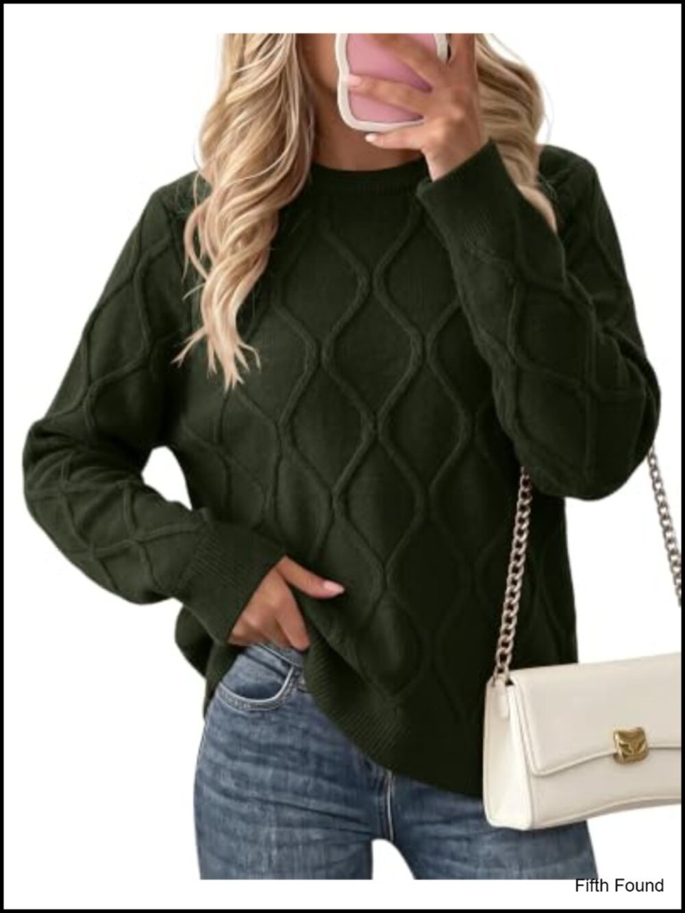 Womens Cable Knit Sweater Long Sleeve Crew Neck Pullover